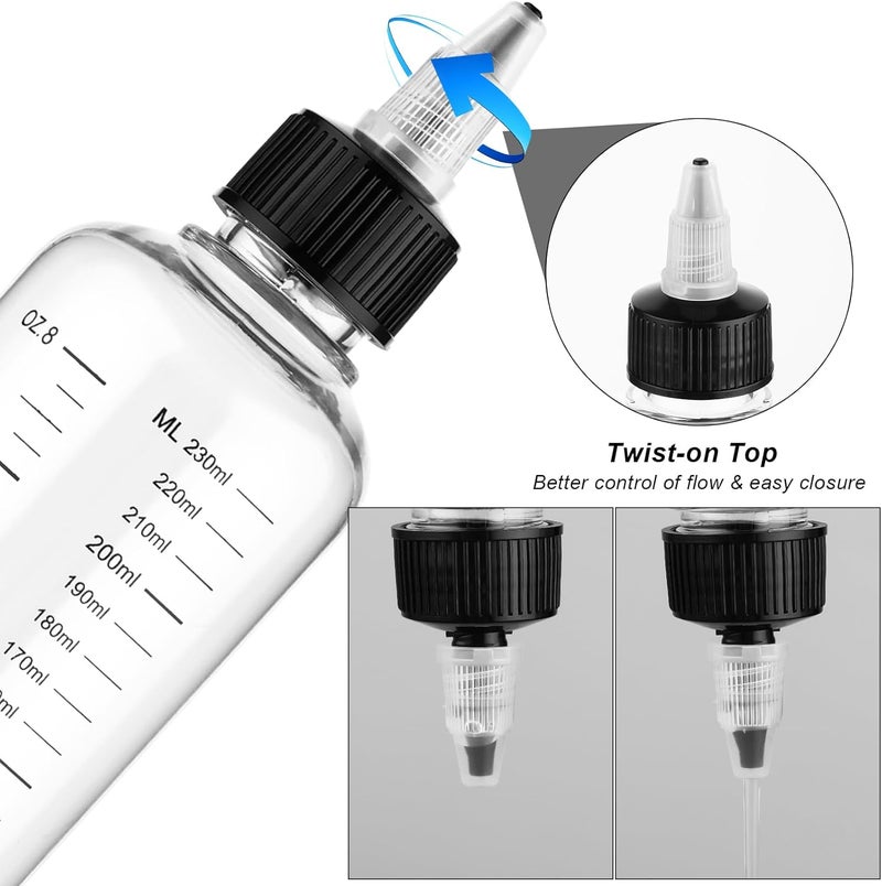 COMNICO 2 Pack Applicator Bottle for Hair, 8.5oz 6oz Squeeze Empty Oil Dispenser Hair Color Applicator Root Dye PET Plastic Refillable Bottles with Graduated Scale and Twist Top for Home Salon Sylist - Image 4